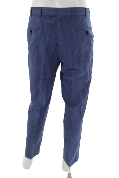 Brooks Brothers Mens Dress Pants Blue Linen Plaid Button Size 30