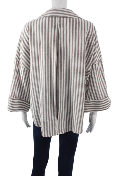 Zara Women Basic Collared Button-Up Brown 3/4 Sleeve Size XS