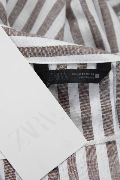 Zara Women Basic Collared Button-Up Brown 3/4 Sleeve Size XS