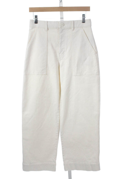 Club Monaco Women Cropped High Rise White Cotton Pants Button Closure Size 2