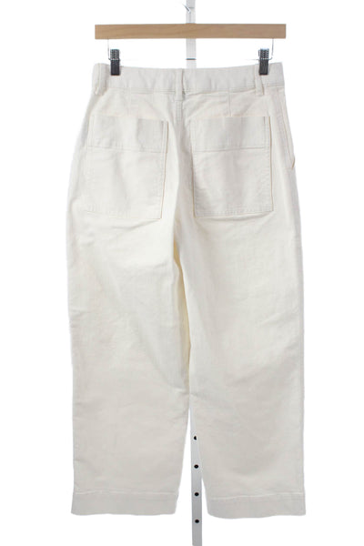 Club Monaco Women Cropped High Rise White Cotton Pants Button Closure Size 2