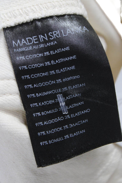 Club Monaco Women Cropped High Rise White Cotton Pants Button Closure Size 2