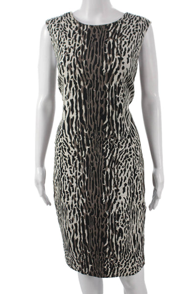 St. John Womens Sheath Dress Animal Print Multicolor Cotton Size 10