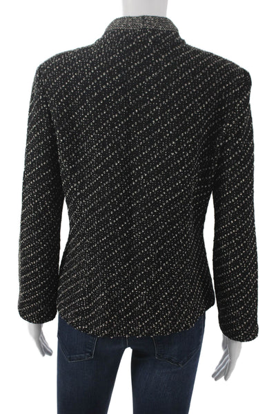 St. John Women Striped Knit Basic Jacket Black Zip Long Sleeve Size 4