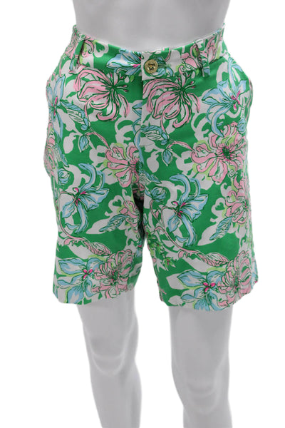 Lilly Pulitzer Women Chino Shorts Green Rayon Floral Size 8