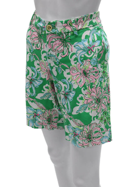 Lilly Pulitzer Women Chino Shorts Green Rayon Floral Size 8