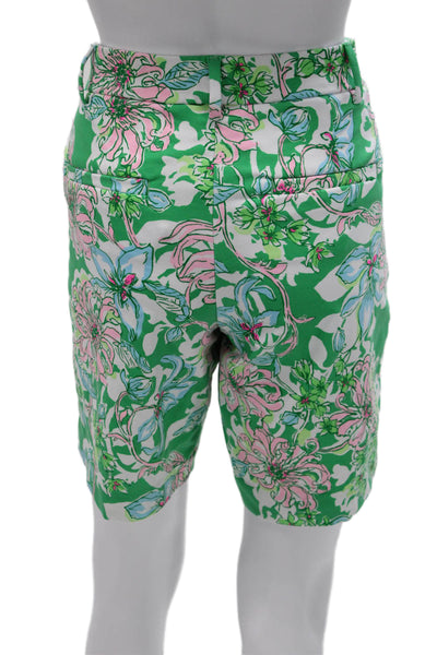 Lilly Pulitzer Women Chino Shorts Green Rayon Floral Size 8