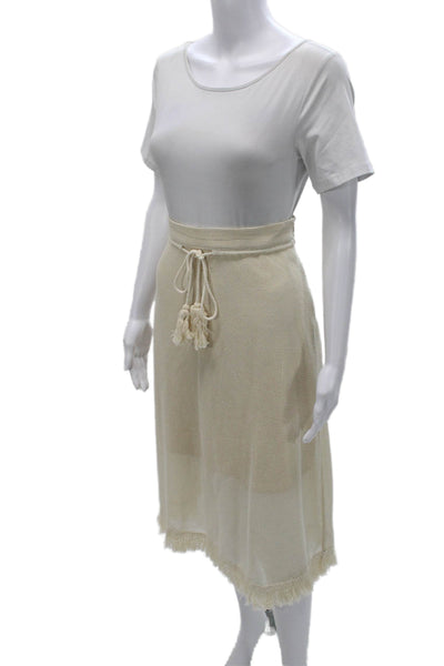BCBGMAXAZRIA Womens A-Line Midi Skirt Ivory Polyester Zip Size M