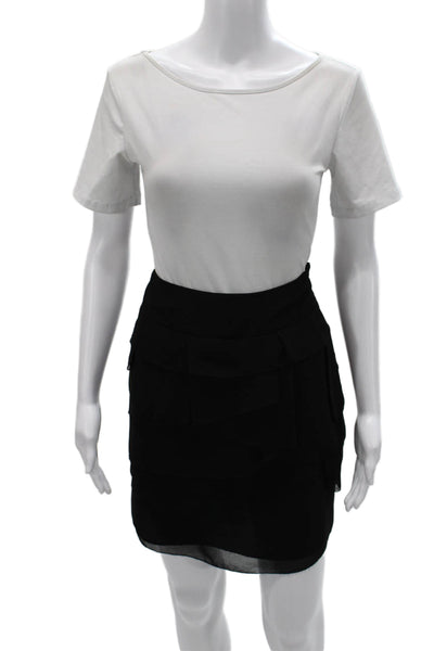 Zara Women Mini Skirt Black Polyester Zip Knee Length Size S