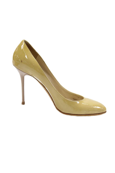 Jimmy Choo Womens Patent Leather Round Toe Stiletto Pumps Yellow Size EUR 37.5