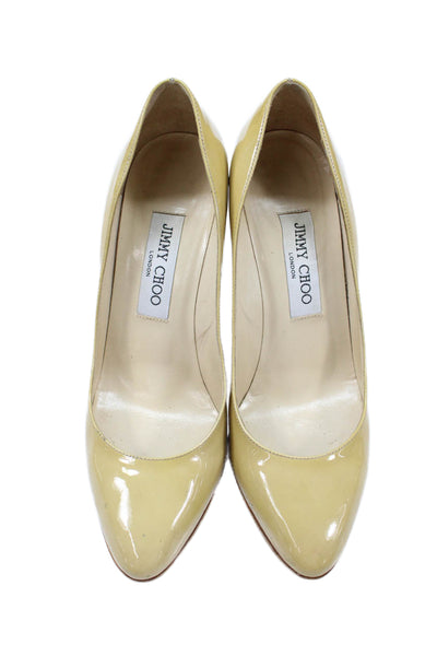 Jimmy Choo Womens Patent Leather Round Toe Stiletto Pumps Yellow Size EUR 37.5
