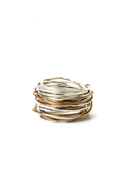Designer Womens 925 Silver + Copper Wire Wrap Ring Sz 8 13.6g