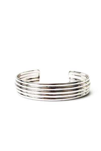Luv AJ Womens Silver Tone Ridged Positano Cuff Bracelet NWT