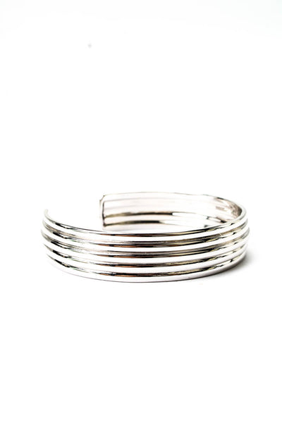 Luv AJ Womens Silver Tone Ridged Positano Cuff Bracelet NWT