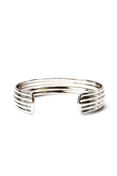 Luv AJ Womens Silver Tone Ridged Positano Cuff Bracelet NWT