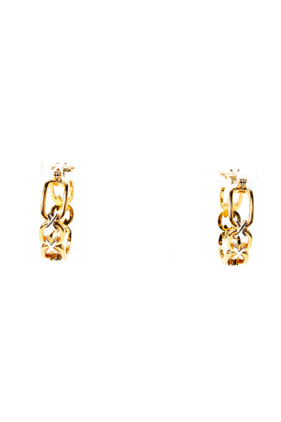 Luv AJ Womens Gold Plated Two-Tone Chain Hoop Earrings NWT