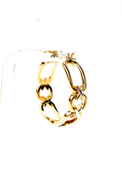Luv AJ Womens Gold Plated Two-Tone Chain Hoop Earrings NWT