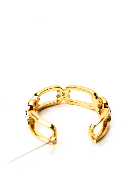 Luv AJ Womens Gold Plated Two-Tone Chain Hoop Earrings NWT