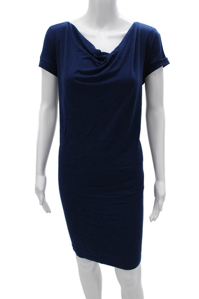 Eileen Fisher Women Blue Sheath Dress Short Sleeve Mini Cowl Neck Size S
