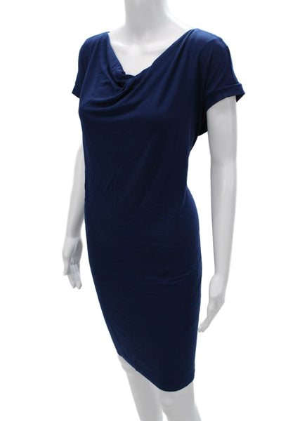 Eileen Fisher Women Blue Sheath Dress Short Sleeve Mini Cowl Neck Size S