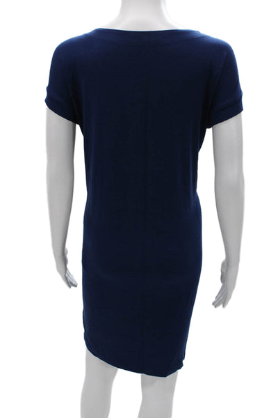 Eileen Fisher Women Blue Sheath Dress Short Sleeve Mini Cowl Neck Size S