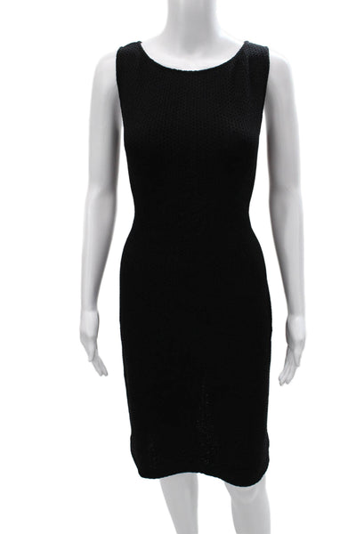 St. John Caviar Womens Sheath Dress Black Sleeveless Round Neck Zip Size 4