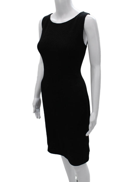 St. John Caviar Womens Sheath Dress Black Sleeveless Round Neck Zip Size 4