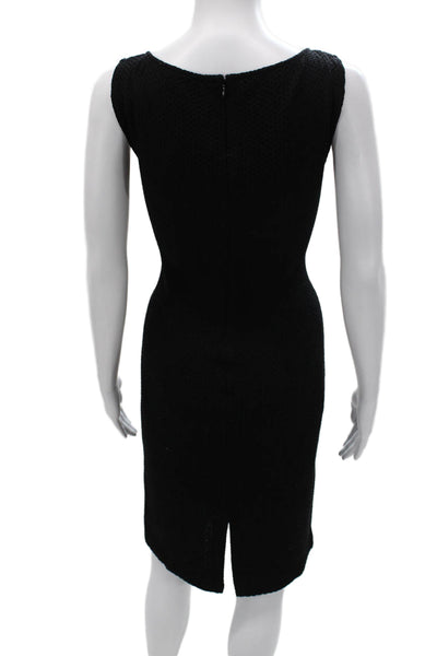 St. John Caviar Womens Sheath Dress Black Sleeveless Round Neck Zip Size 4