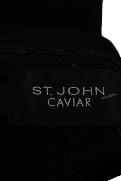 St. John Caviar Womens Sheath Dress Black Sleeveless Round Neck Zip Size 4