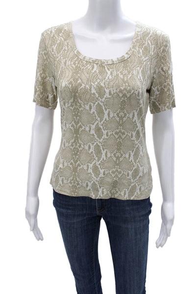 St. John Womens Beige Snake Print Rayon Short Sleeve T-Shirt Size S