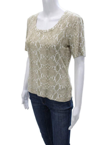 St. John Womens Beige Snake Print Rayon Short Sleeve T-Shirt Size S