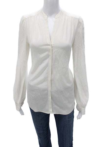 L Agence Womens Basic Silk V-Neck Blouse Ivory Long Sleeve Button Size XS