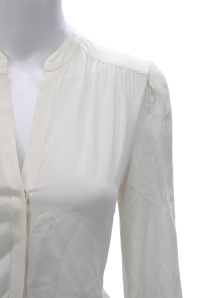 L Agence Womens Basic Silk V-Neck Blouse Ivory Long Sleeve Button Size XS