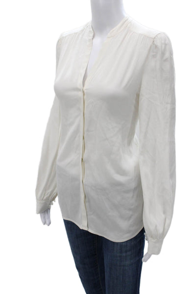 L Agence Womens Basic Silk V-Neck Blouse Ivory Long Sleeve Button Size XS