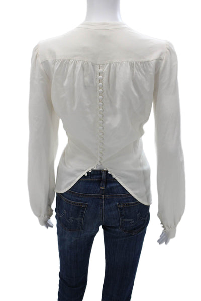 L Agence Womens Basic Silk V-Neck Blouse Ivory Long Sleeve Button Size XS