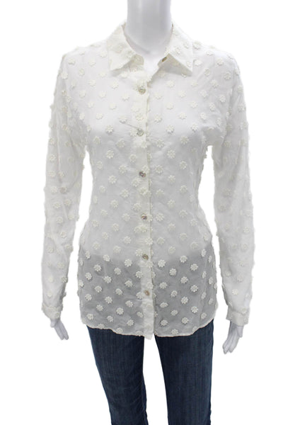 Minan Wong Women Floral Cotton Collared Long Sleeve Button-Up Size S