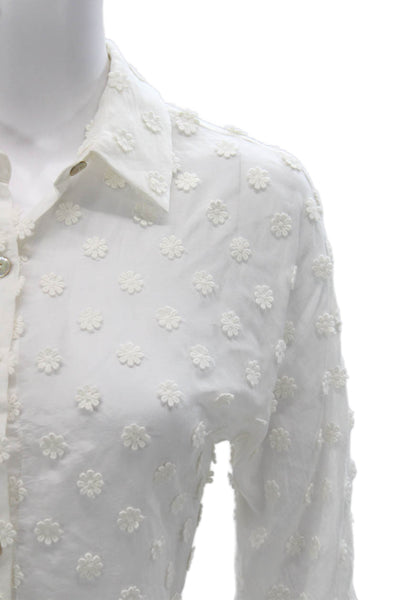 Minan Wong Women Floral Cotton Collared Long Sleeve Button-Up Size S