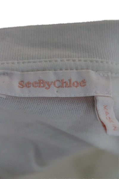 See by Chloe Women Basic White Cotton Blend T-Shirt Short Sleeve Size S
