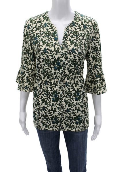 Jude Connally Women Tunic Floral V-Neck Multicolor 3/4 Sleeve Pullover Size S
