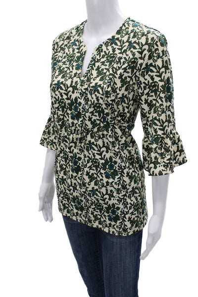 Jude Connally Women Tunic Floral V-Neck Multicolor 3/4 Sleeve Pullover Size S