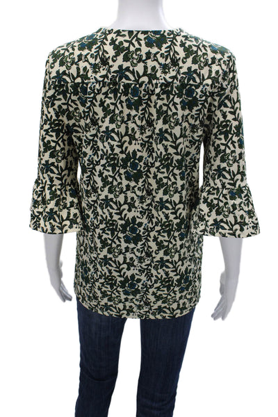 Jude Connally Women Tunic Floral V-Neck Multicolor 3/4 Sleeve Pullover Size S