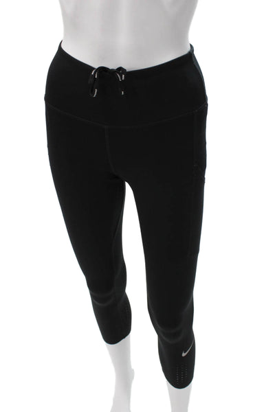 Nike Womens Capri Leggings Black Drawstring Polyester Size XS