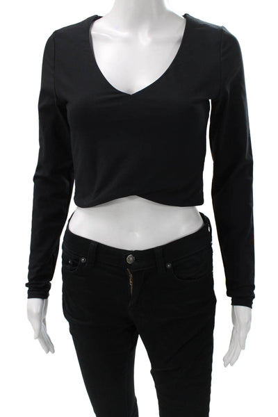The Upside Womens Cropped V Neck Long Sleeve T Shirt Black Size 6