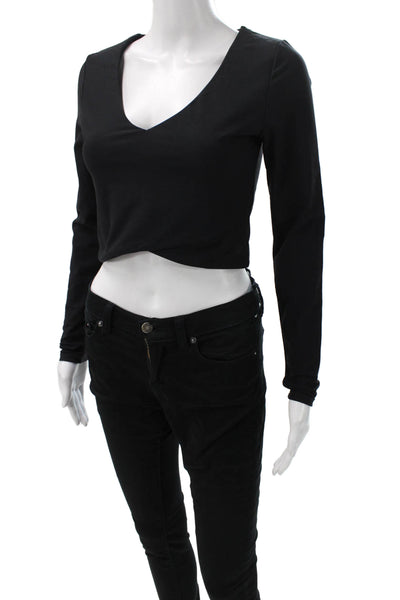 The Upside Womens Cropped V Neck Long Sleeve T Shirt Black Size 6