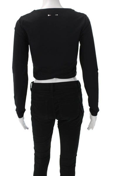 The Upside Womens Cropped V Neck Long Sleeve T Shirt Black Size 6