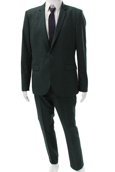 Topman Mens 2 Piece Green Polyester Suit Solid 28in Inseam Size 42