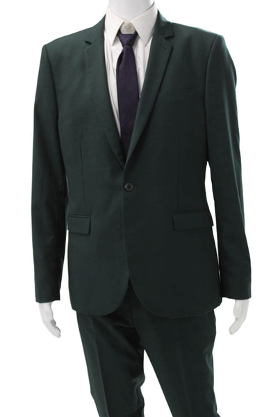 Topman Mens 2 Piece Green Polyester Suit Solid 28in Inseam Size 42