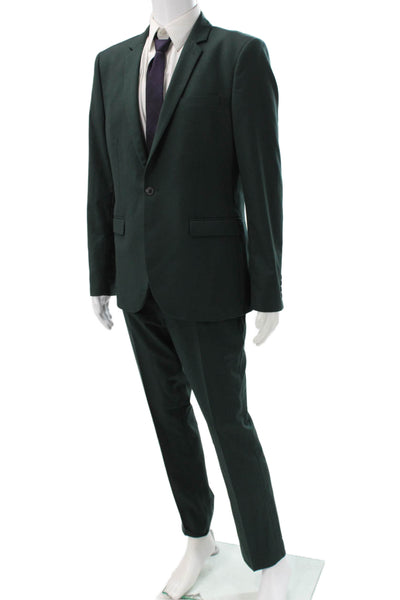 Topman Mens 2 Piece Green Polyester Suit Solid 28in Inseam Size 42