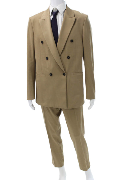 Zara Mens 2 Piece Beige Suit Solid Polyester Viscose Size 40