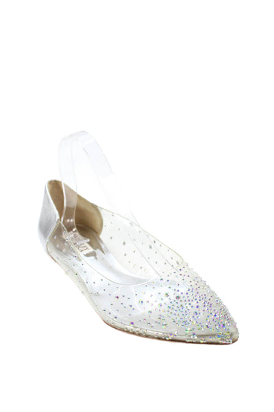 Badgley Mischka Womens Leather Jeweled Pointed Toe Ballet Flats Silver Size 9